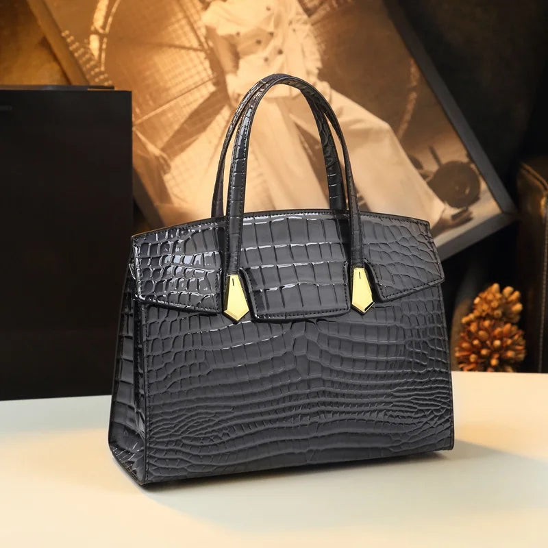 Alligator-Pattern PU Tote, Purple Briefcase Bag - product photo 3