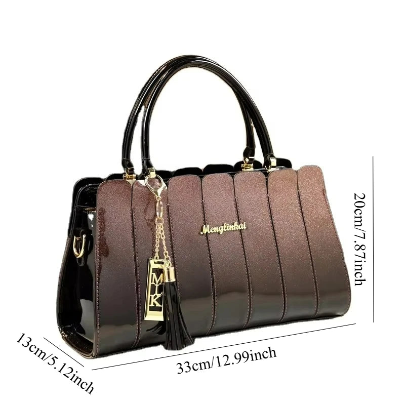 Striped Tassel Crossbody Bag, English-Style PU Bag - product photo 3