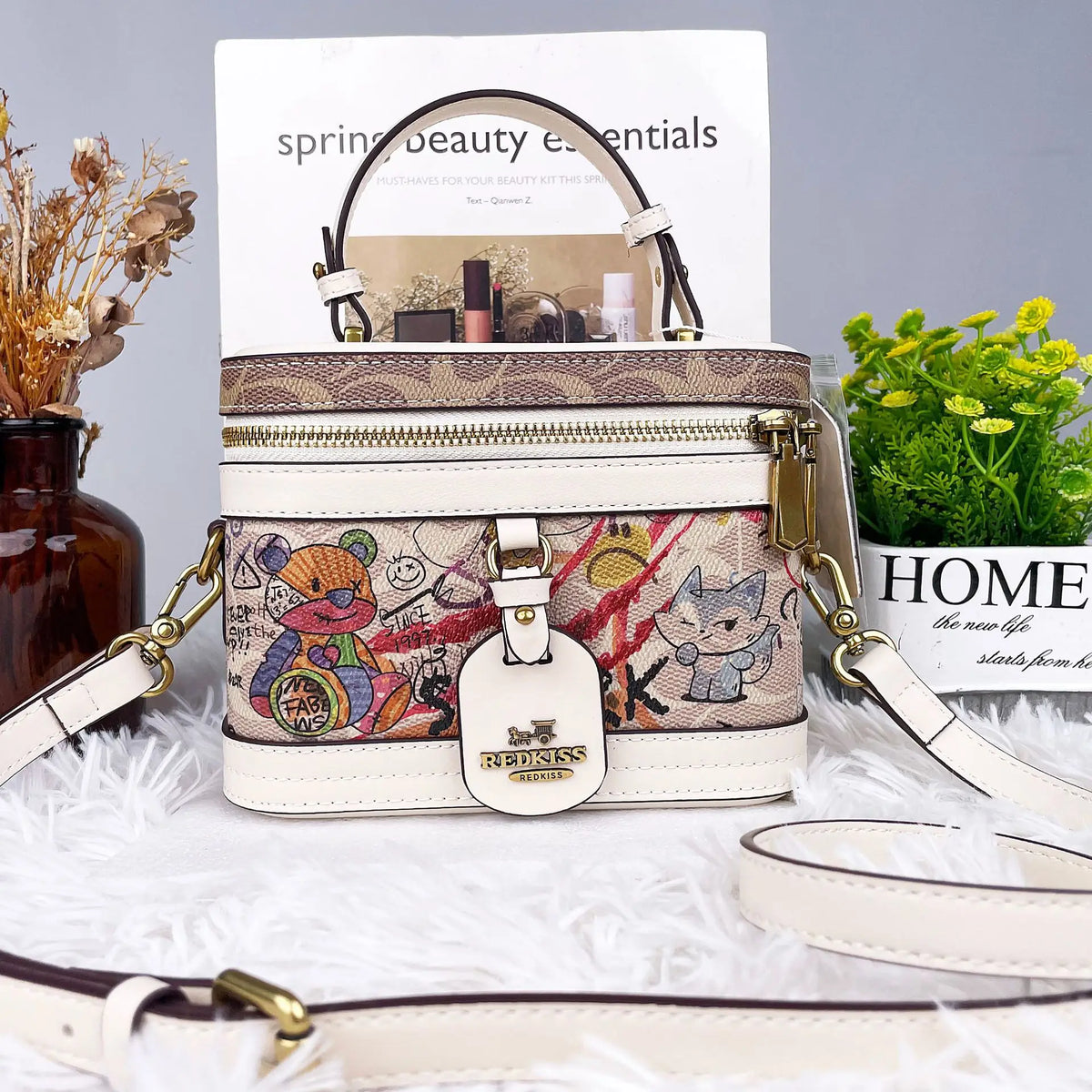 Monogram Graffiti Box Bag, Cartoon-Print PVC Vanity Bag - product photo 5