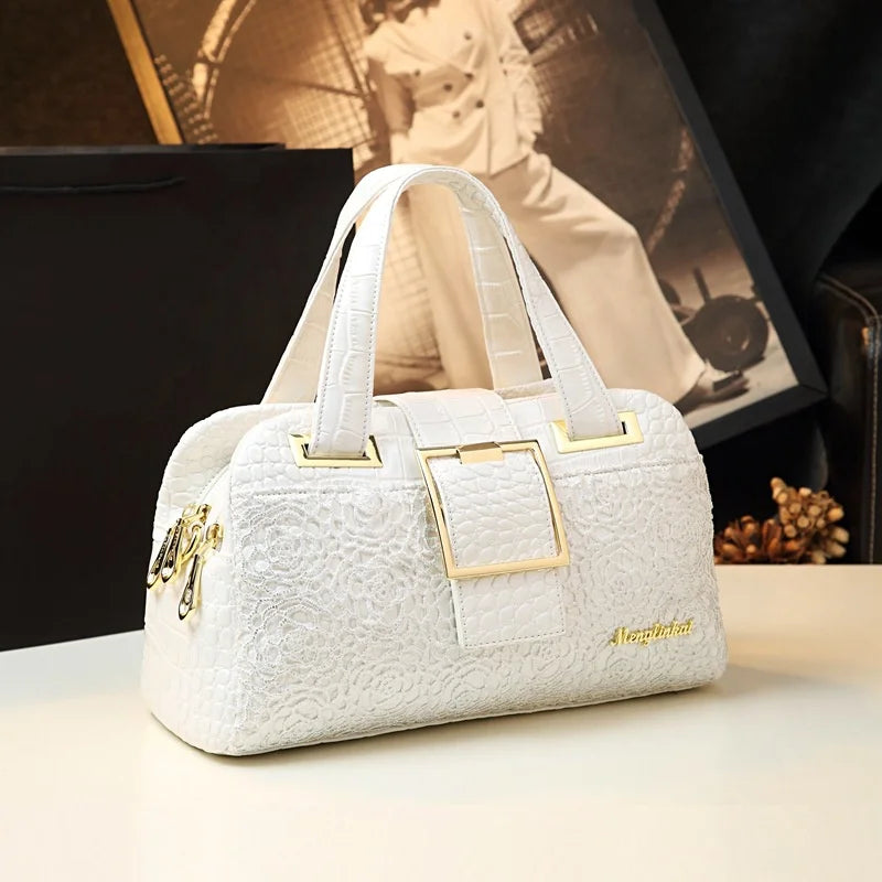 Floral Embroidered Shoulder Handbag, Zip PU Bag - product photo 2