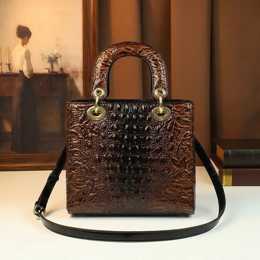 Croc & Floral Embossed Patent Tote, Top-Handle Satchel - product photo 1