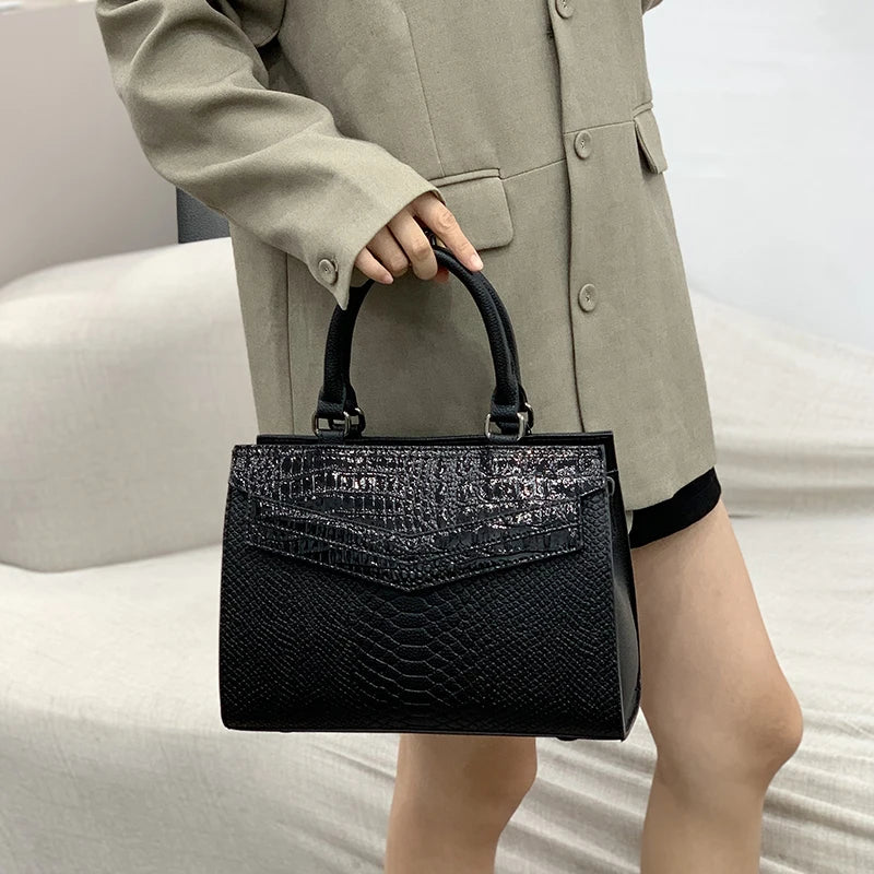 Leopard Croc-Embossed Tote, PU Shoulder Bag - product photo 3