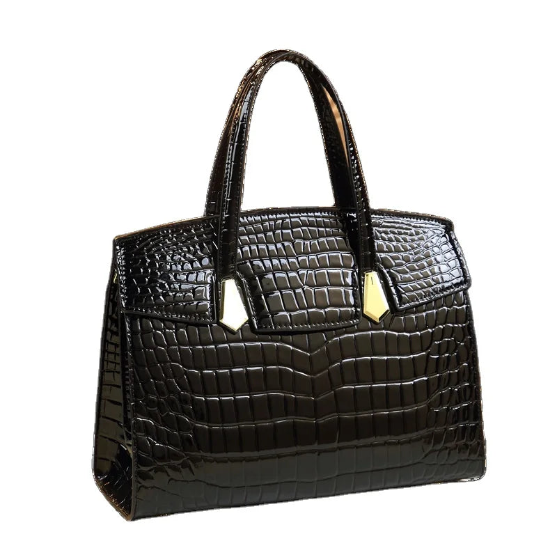 Alligator-Pattern PU Tote, Purple Briefcase Bag - product photo 6