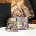 Glossy Alligator-Print Satchel, Shiny PU Shoulder Bag - product photo 1