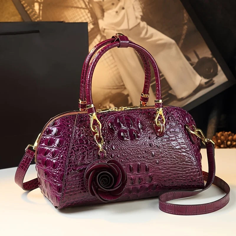 Croc-Print Top-Handle Satchel with Tassel - product photo 1