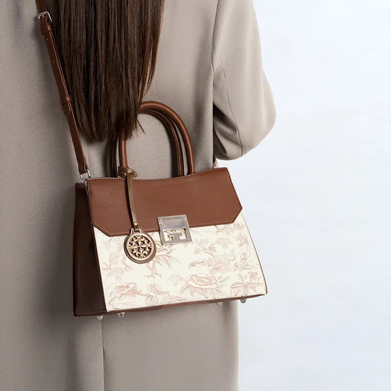 Embroidered Large Shoulder Bag, Textured Crossbody Tote - product photo 3