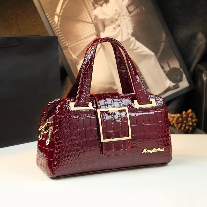 Alligator-Pattern Boston Bag, PU Crossbody Satchel - product photo 3