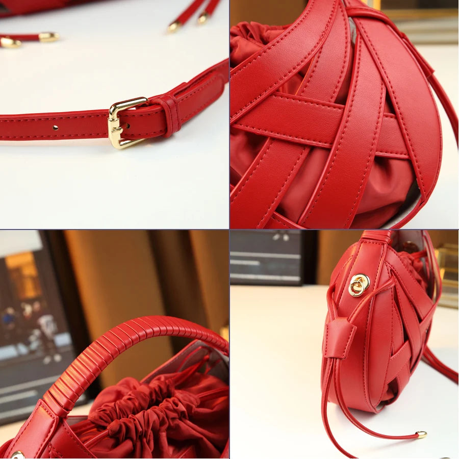 Woven Basket Bag, Open-Weave Barrel Handbag - product photo 6