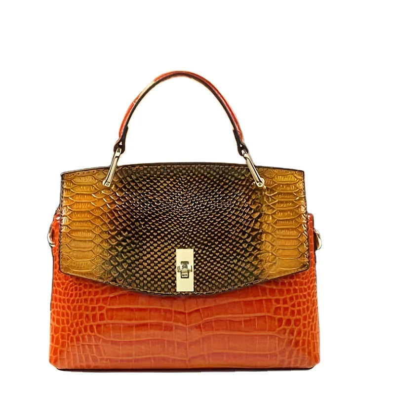 Genuine Leather Croc-Embossed Satchel, Top-Handle Bag - product photo 2
