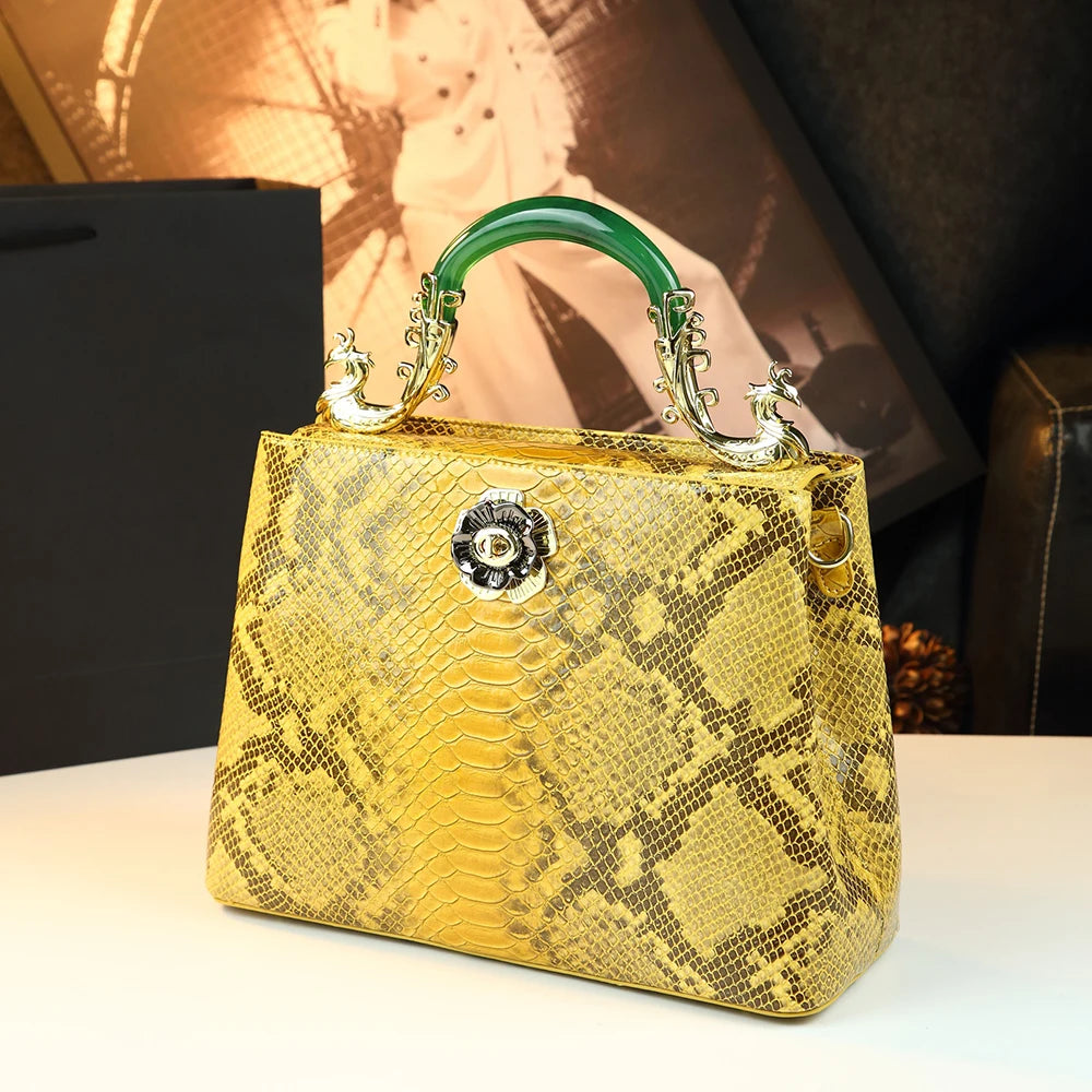 Snakeskin Genuine Leather Bag with Jade Handle - product photo 1