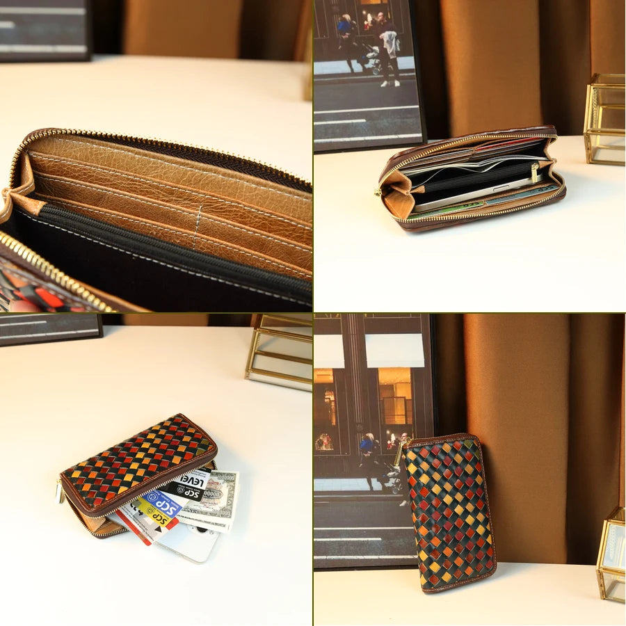 Genuine Leather Woven Clutch, Multi-Layer Long Wallet - product photo 5