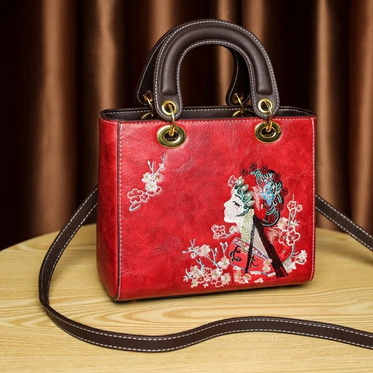 Chinese Opera Embroidered Crossbody Bag with Top Handle - product photo 2