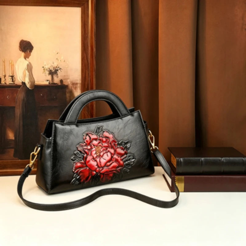 3D Floral-Embossed Clutch, Carved Flower Shoulder Pouch - product photo 3