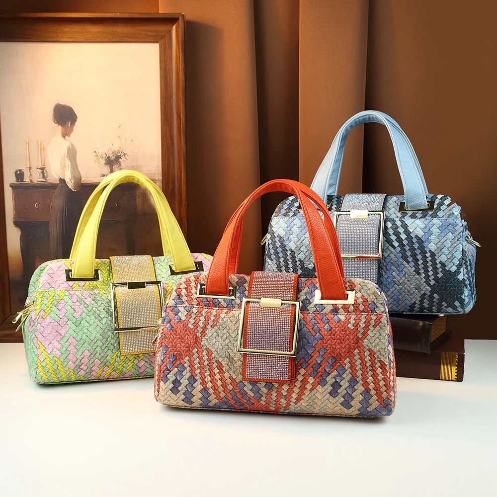 Woven Plaid Boston Bag, Top-Handle Satchel - product photo 4