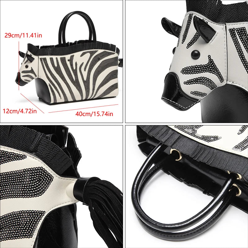 Zebra-Print Tote with Pearl Detail, Underarm Bag - product photo 3