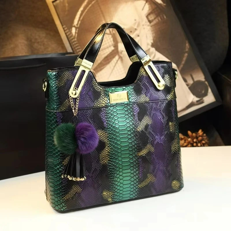 Serpentine-Print PU Tote with Contrast Splicing - product photo 3
