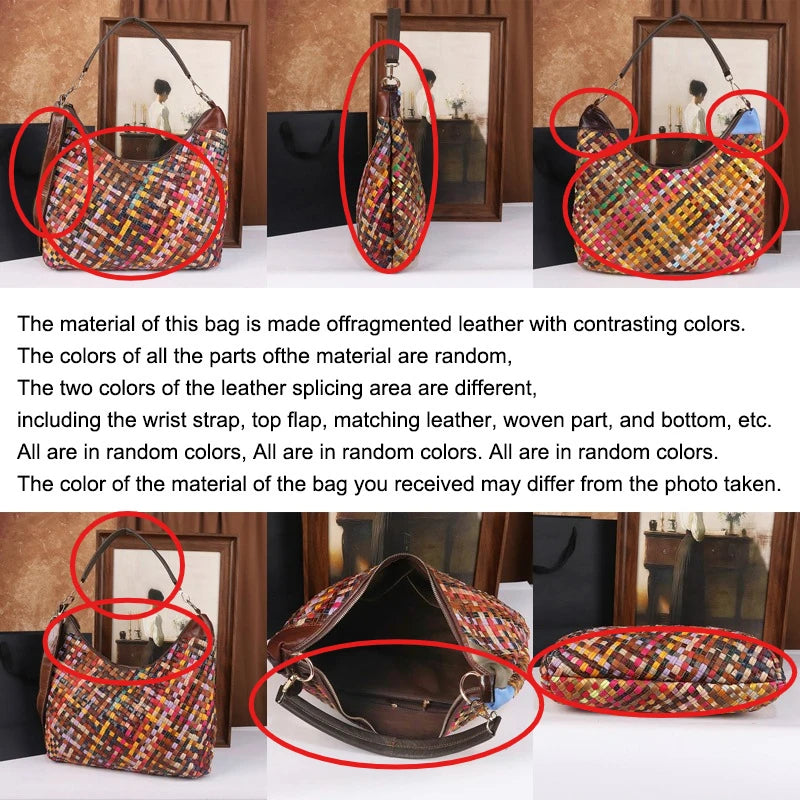 Hand-Woven Colourful Leather Tote, Artisan Shoulder Bag - product photo 4