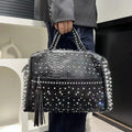 Pearl-Detail Leopard Bag, Vintage Shoulder Handbag - product photo 1
