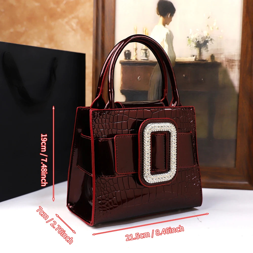 Diamond-Encrusted Croc Bag, Niche PU Shoulder Bag - product photo 2