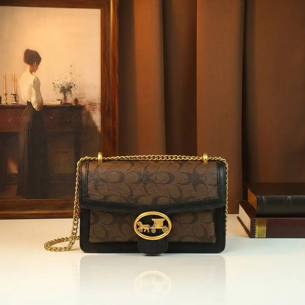 Monogram Print Handbag with Carriage Motif, PVC Shoulder Bag - product photo 1