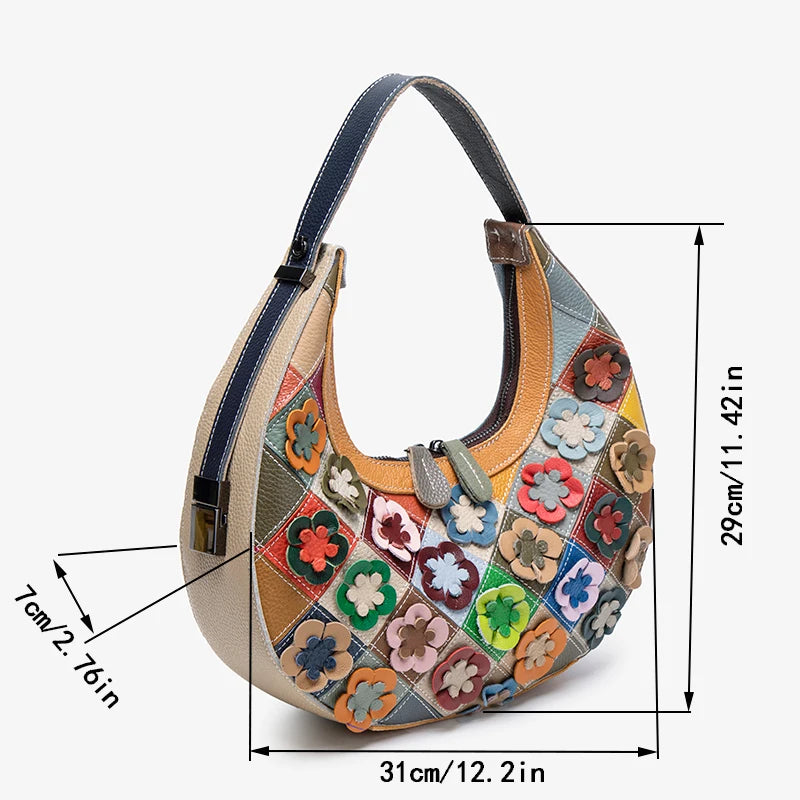 Horn-Shaped Patchwork Leather Bag, Boho Shoulder Bag - product photo 4