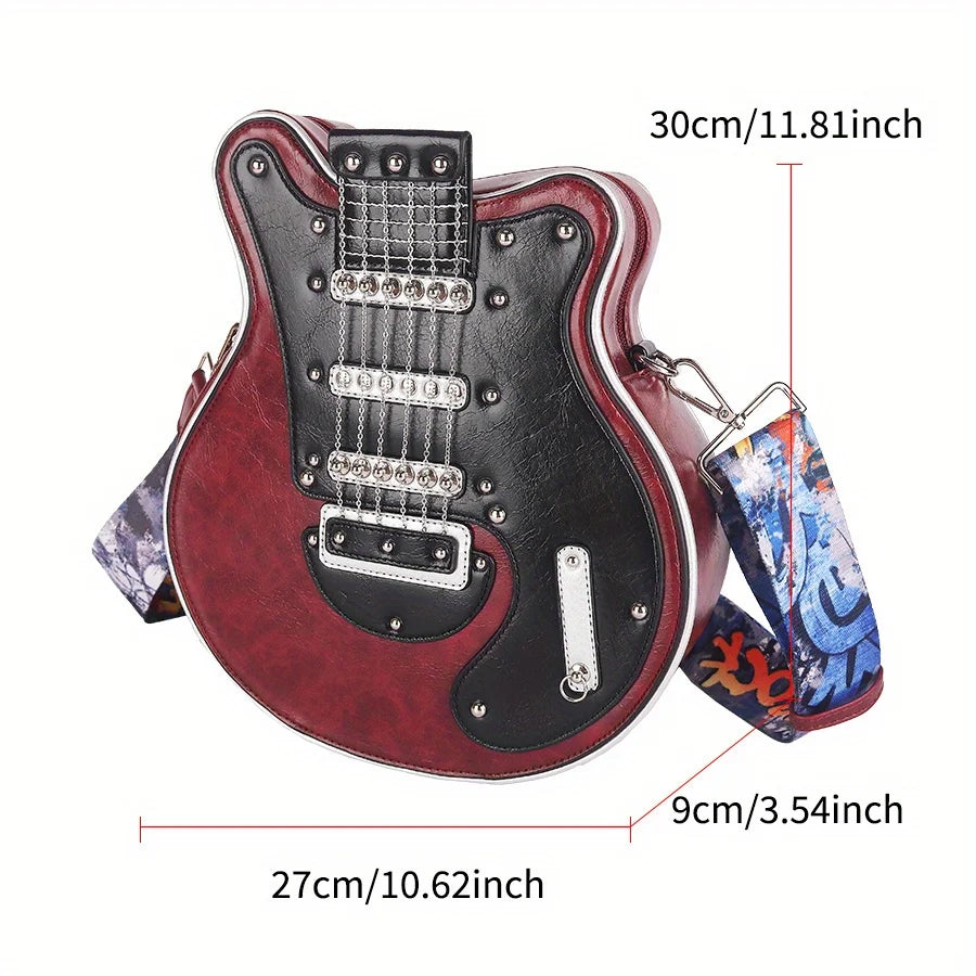 Bass Guitar-Shaped Crossbody Bag, Rivet-Studded Shoulder Bag - product photo 4