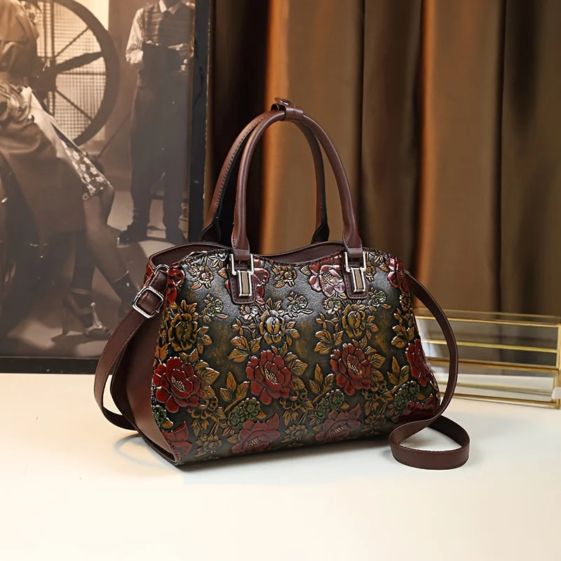 Landscape Print Top-Handle Satchel, PU Handbag - product photo 2