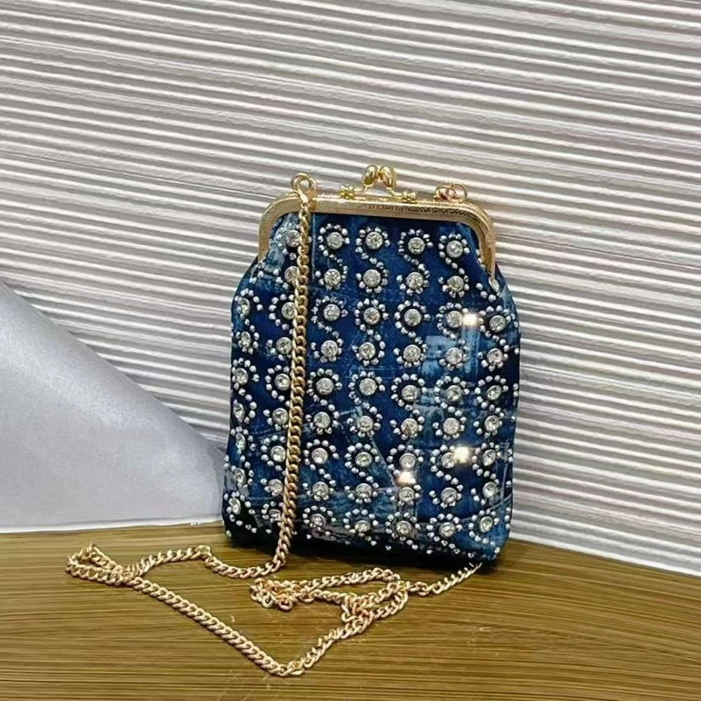 Diamond Denim Evening Bag with Chain - product photo 2