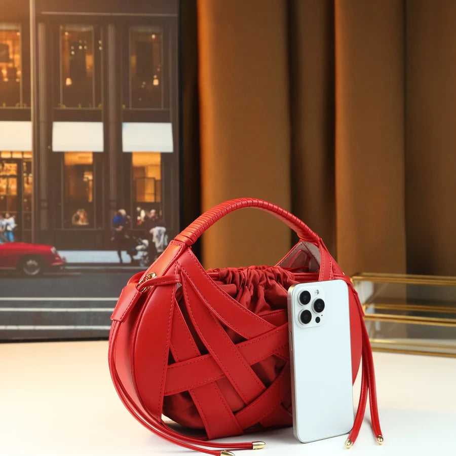 Woven Basket Bag, Open-Weave Barrel Handbag - product photo 3