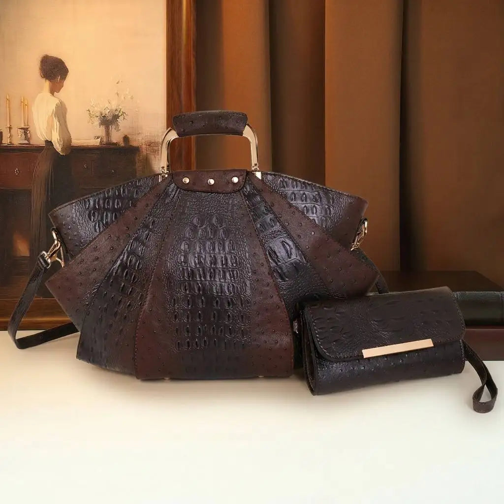 Ostrich-Print Metal-Handle Tote Bag - product photo 4