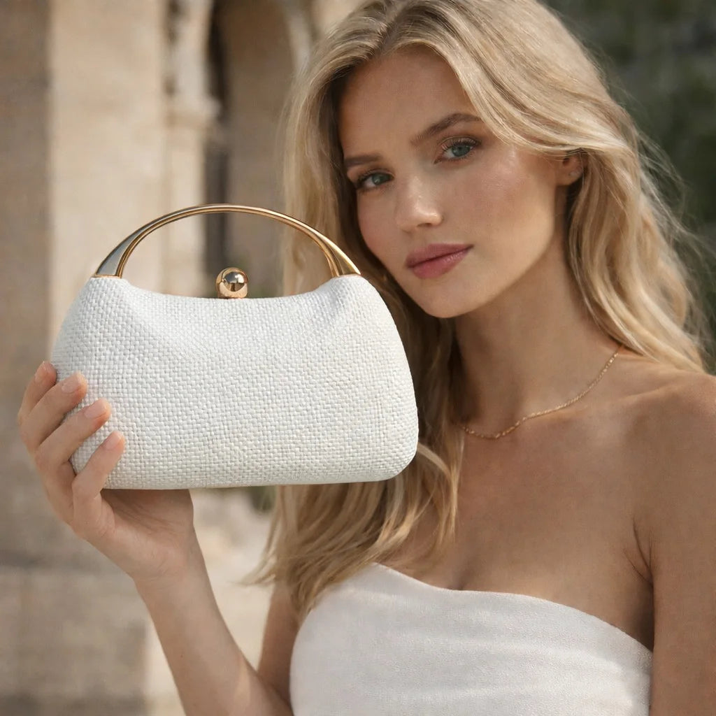 Woven Shell Evening Bag, Embossed Dinner Clutch - product photo 5