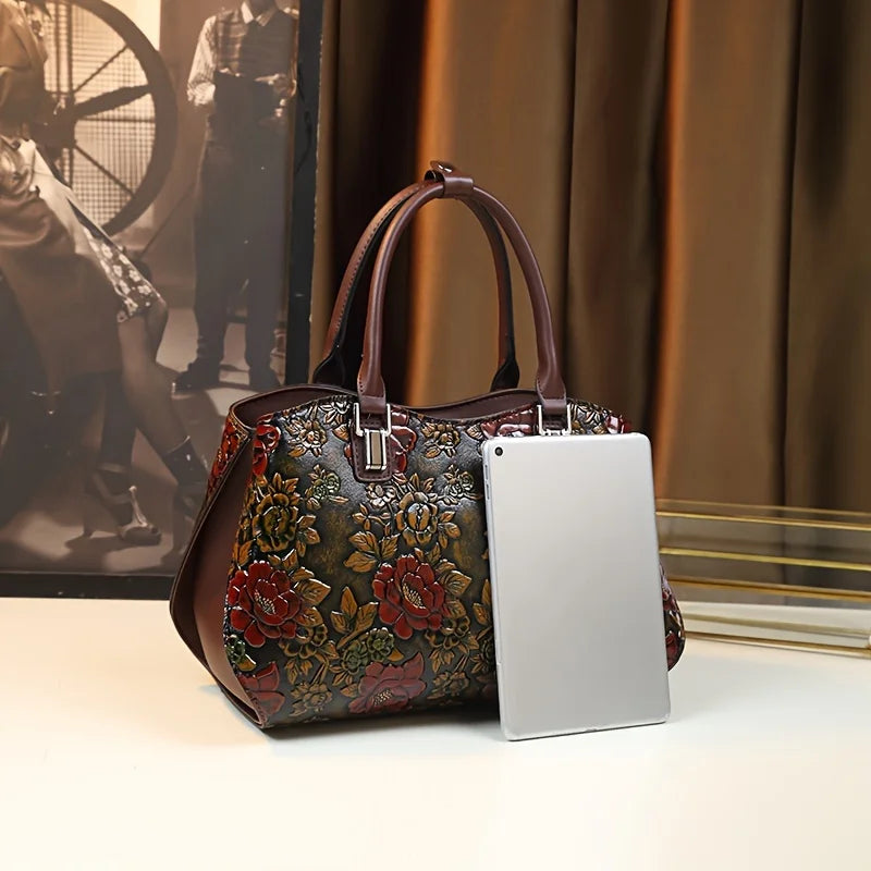 Landscape Print Top-Handle Satchel, PU Handbag - product photo 6