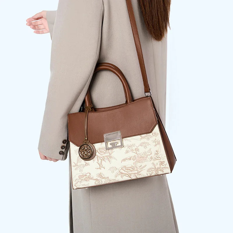 Embroidered Large Shoulder Bag, Textured Crossbody Tote - product photo 6
