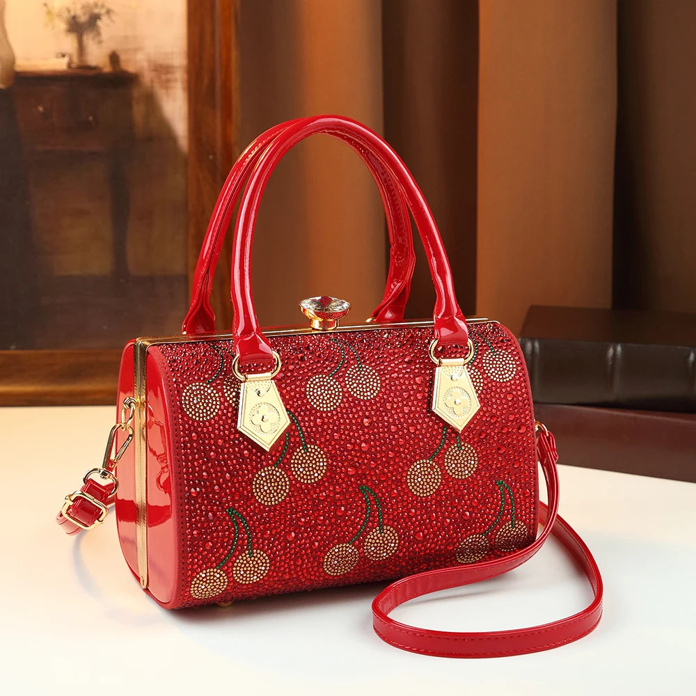Cherry-Pattern Rhinestone Bag, Evening Party Tote - product photo 2