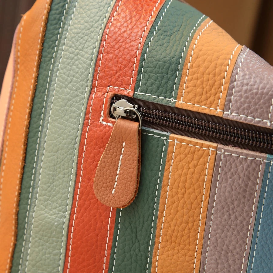 Geometric Patchwork Genuine Leather Square Bag - product photo 5