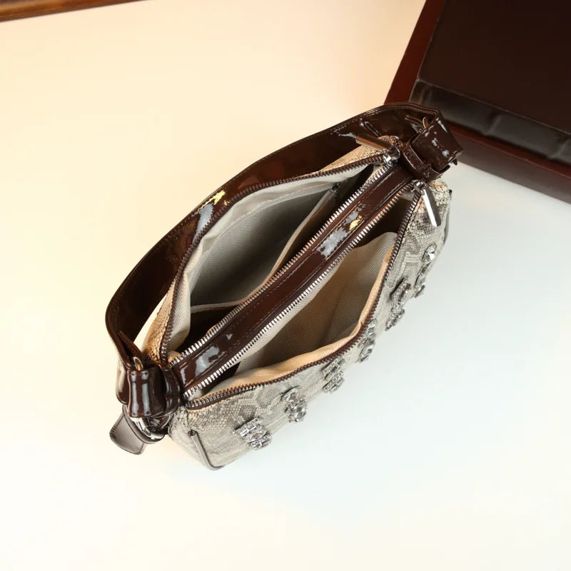 Python-Print Patent Bag with Rhinestones - product photo 5