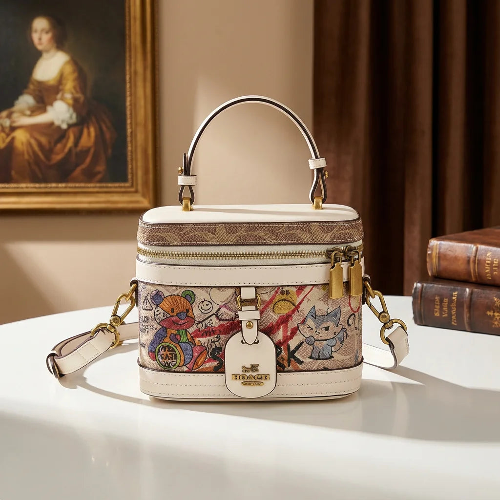 Monogram Graffiti Box Bag, Cartoon-Print PVC Vanity Bag - product photo 1