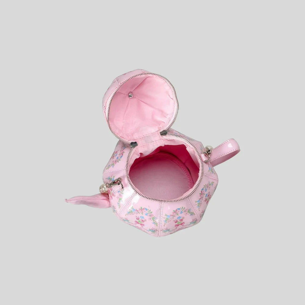 Teapot-Shaped Printed Purse, Pearl Chain Crossbody Bag - product photo 5