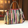 Oversized Patchwork Genuine Leather Tote, Retro Shoulder Bag - product photo 1