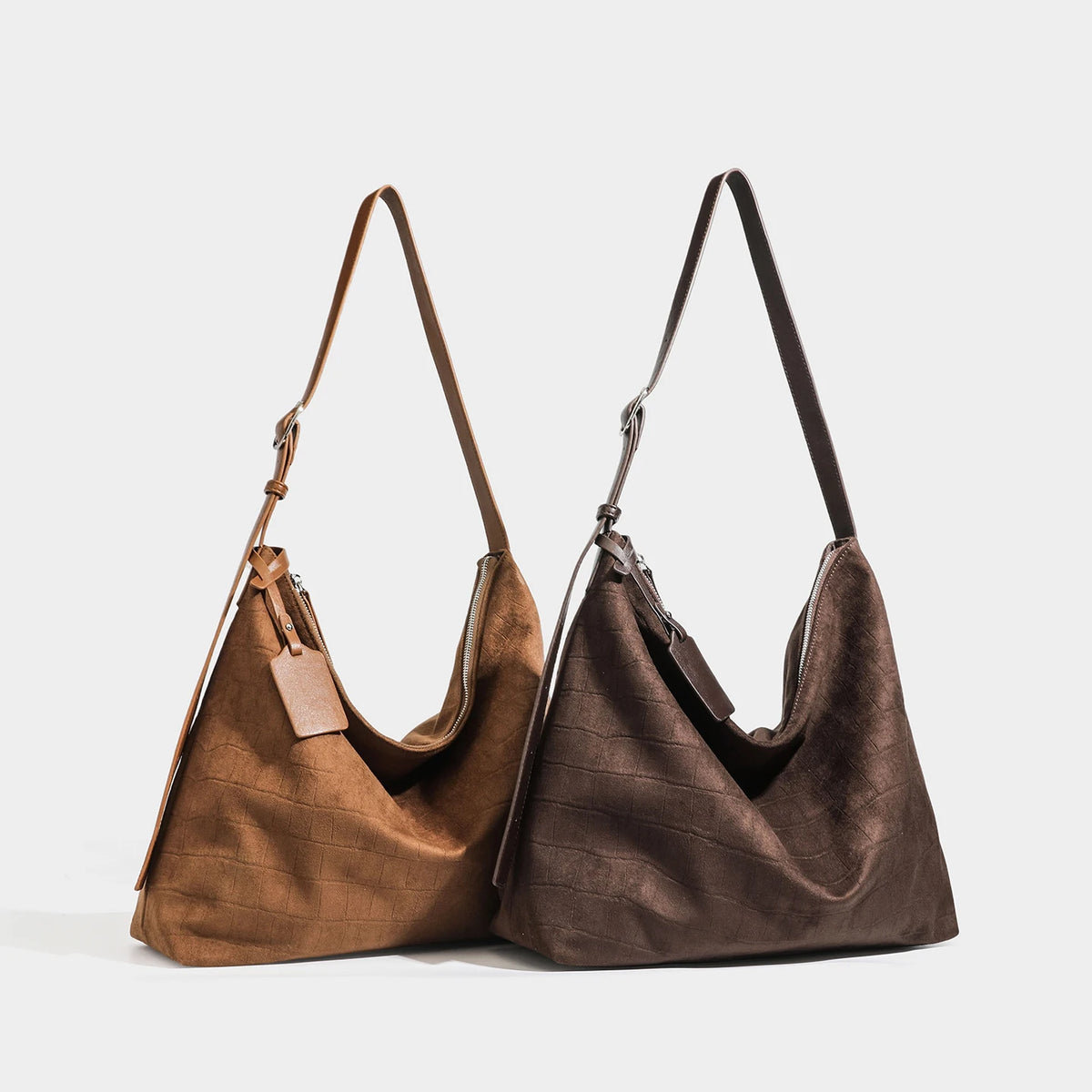 Croc-Embossed Suede Hobo Bag, Vintage Shoulder Satchel - product photo 6