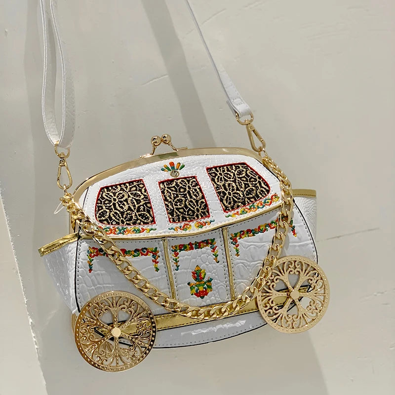 Carriage-Shaped Handbag with Chain Strap, Vintage Cartoon Bag - product photo 2