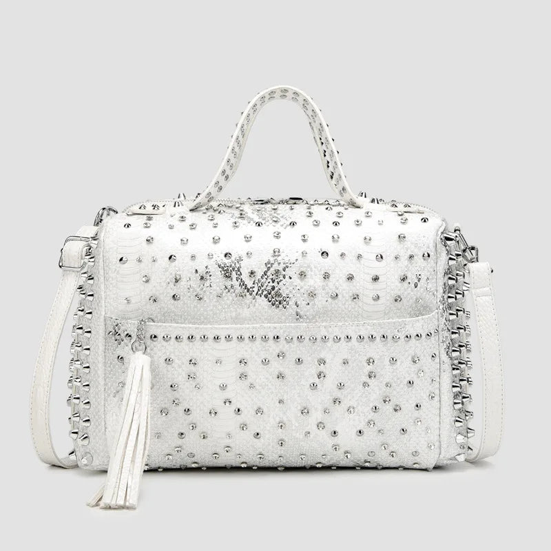Pearl-Detail Leopard Bag, Vintage Shoulder Handbag - product photo 3