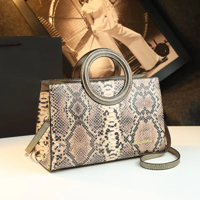 Serpentine-Print Tote, Retro Large-Capacity Shoulder Bag - product photo 4