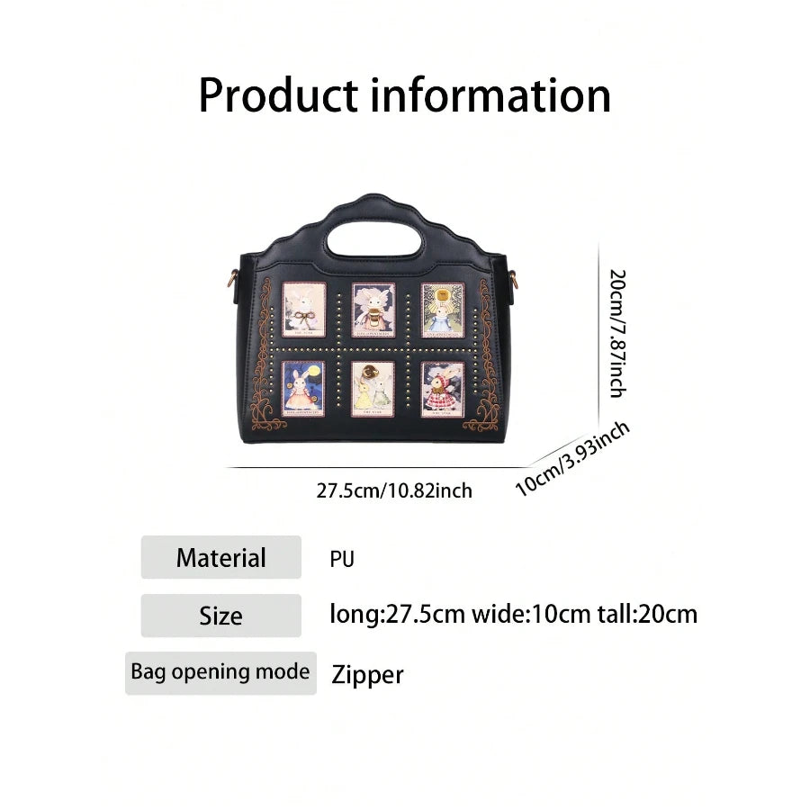Rabbit-Pattern Beaded Boston Bag, Embroidered Shoulder Bag - product photo 2