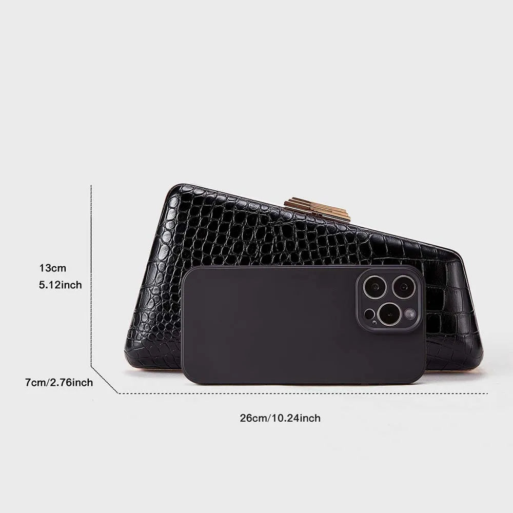 Snakeskin Asymmetric Clutch with Chain, Wedding Bag - product photo 3