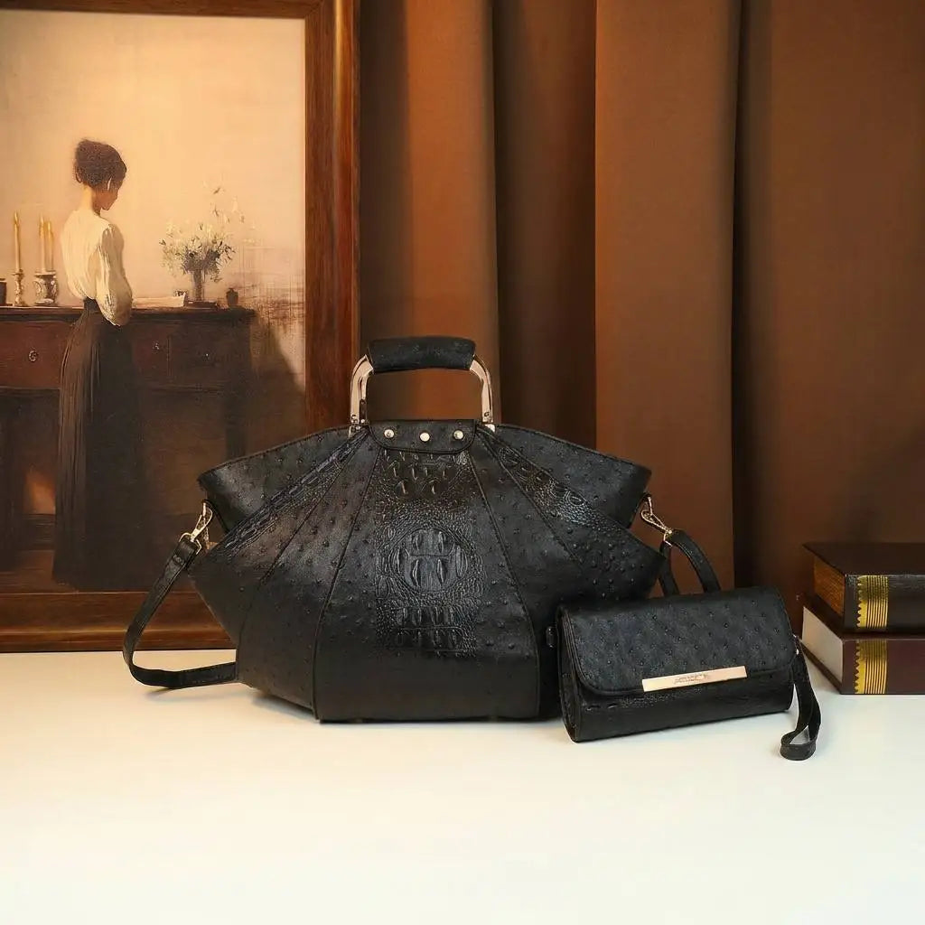 Ostrich-Print Metal-Handle Tote Bag - product photo 5