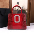 Rhinestone Top-Handle Bag, Croc-Embossed Shoulder Bag - product photo 1