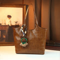 Croc Tote Bag with Bear Pendant, Large PU Shoulder Bag - product photo 1