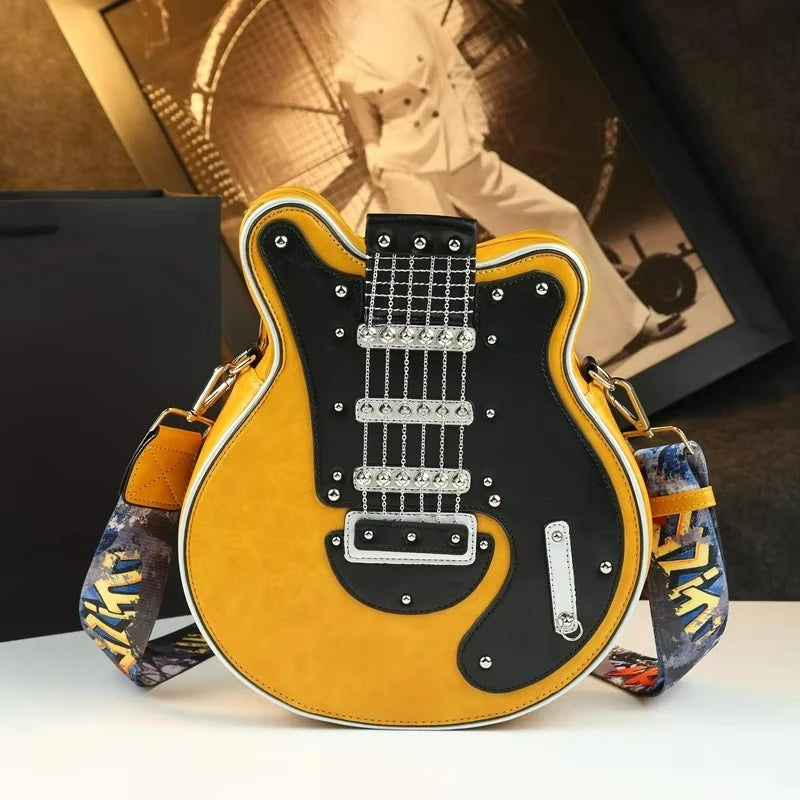 Guitar-Shaped Crossbody Bag, Vintage PU Punk Shoulder Bag - product photo 3