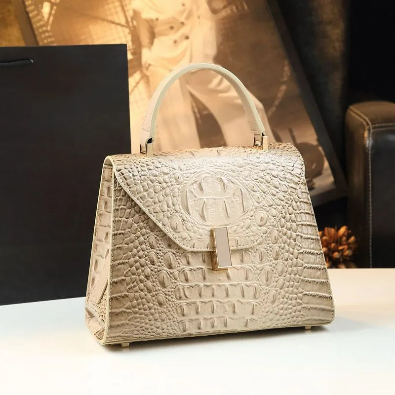 Croc-Texture Rotary Buckle Bag, Elegant PU Tote - product photo 2